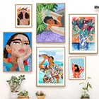 Винтажная картина маслом портрет девушки тропический цветок попугай настенные художественные плакаты на холсте и принты настенные картины для декора гостиной