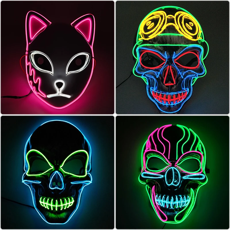 Светящаяся светодиодная маска для косплея Искусственная лиса вечеринки на