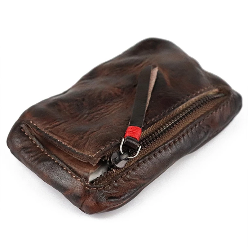 

ASDS-Vintage Men's Genuine Leather Mini Coin Purse Card Case Holder Wallet Clutch Male Short Zipper Small Change Bag