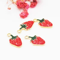 20pcslot new arrival cute gold color tone all enamel strawberry charms pendants for bracelet charm diy jewelry findings