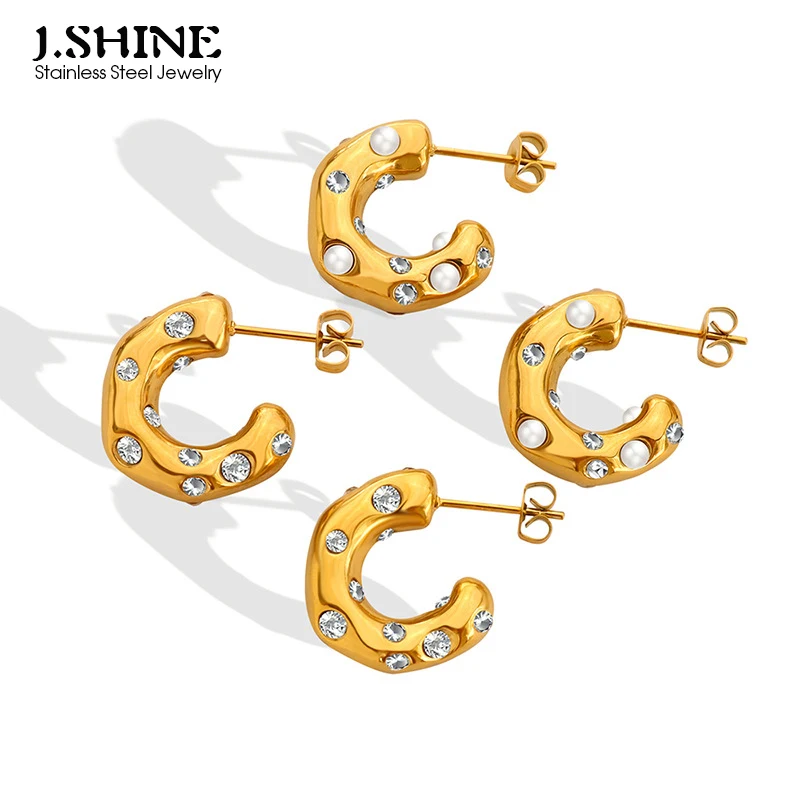 

Женские серьги из нержавеющей стали J.Shine, с геометрическим жемчугом и фианитом