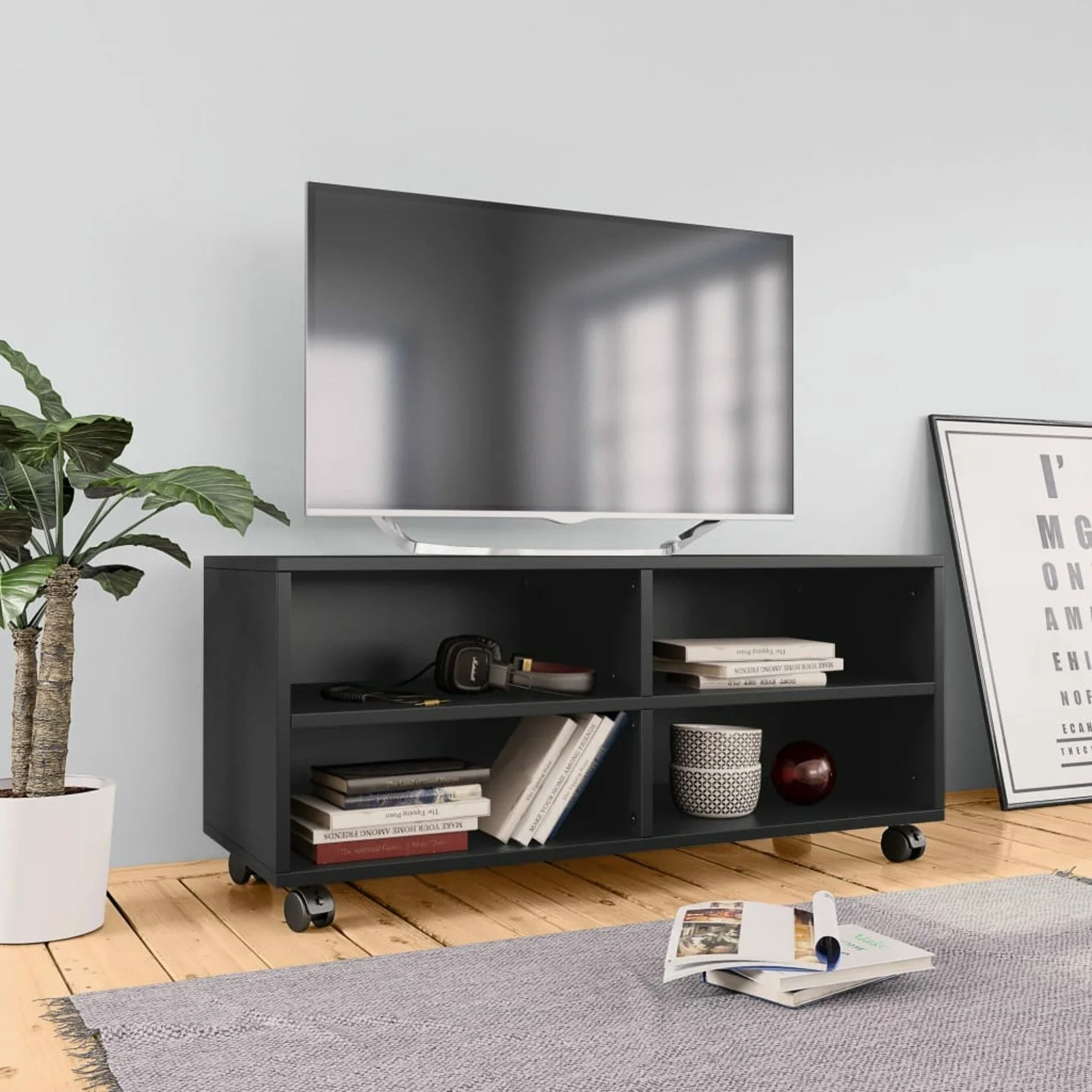 

TV Cabinet with Castors Black 35.4"x13.8"x13.8" Chipboard