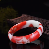 natural chinese red and white hand carved wide bar jade bracelet fashion boutique jewelry womens chicken blood bracelet gift