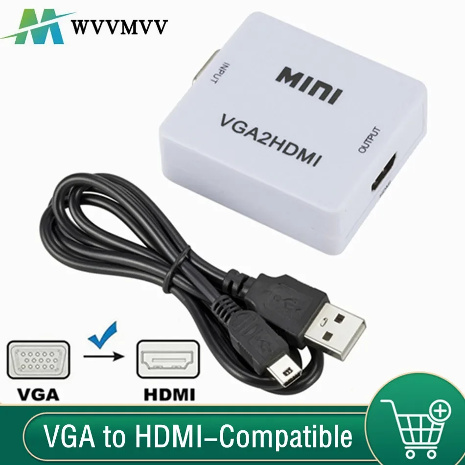 

WvvMvv Portable Mini VGA to HDMI-compatible Video Converter 1080P HDMI-compatible To VGA Box Audio Adapter For PC HDTV Projector