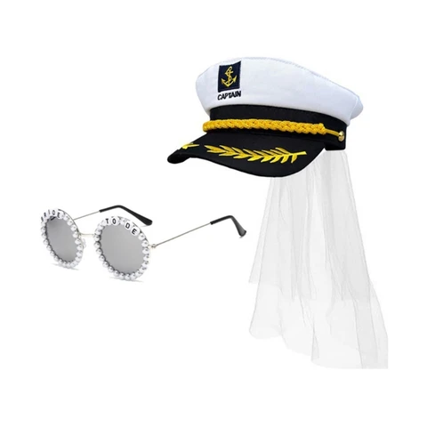 Свадебные солнцезащитные очки и матросская шляпа с вуалью для женщин, костюм для свадебного душа, шляпа капитана, очки, Прямая