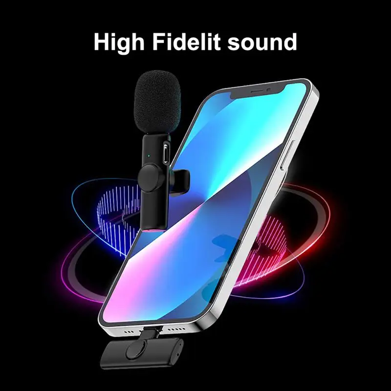 Фото Беспроводной мини-микрофон для IPhone Type-C, студийный петличный микрофон для компьютера, запись аудио и видео №4