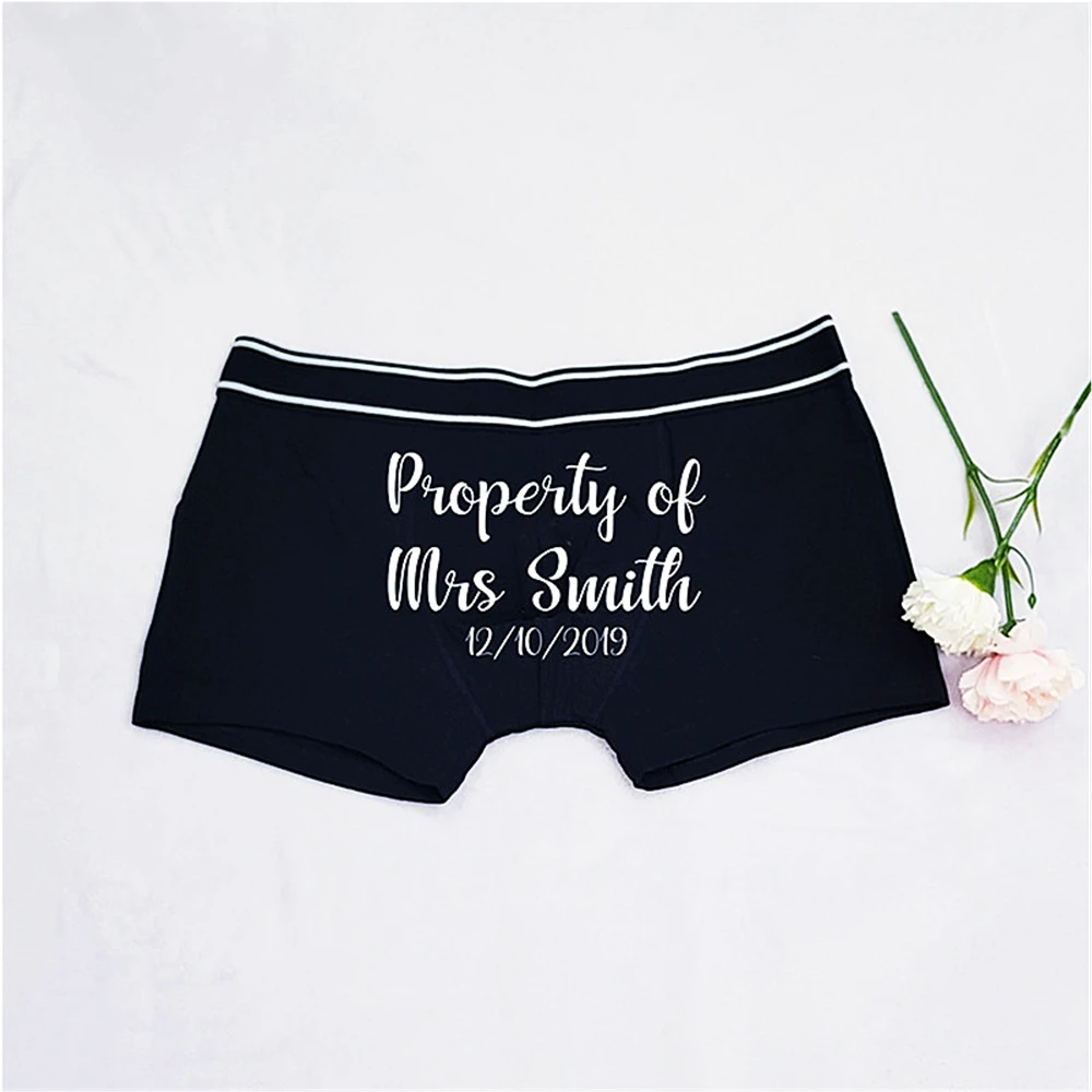 

Personalised Groom Boxers, Wedding Boxers with date, Valentine's Day Gift for Groom from Bride, Property of Mrs Boxers Shorts