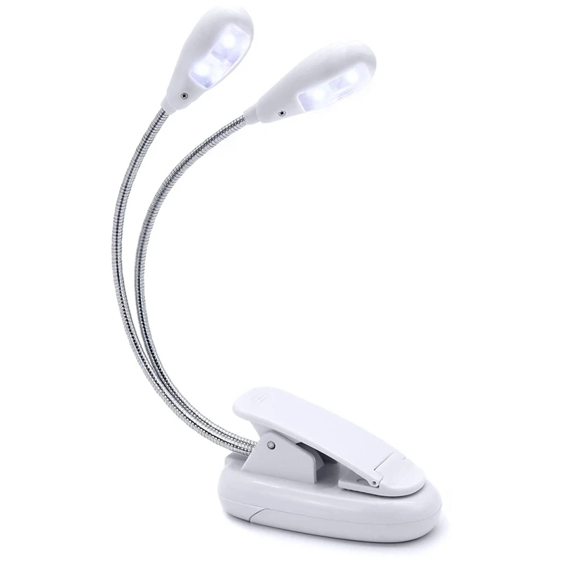 

Music Stand Light White Clip on LED Book Lights USB and AAA Battery Operated Reading Lamp in Bed 4 Brightness Levels