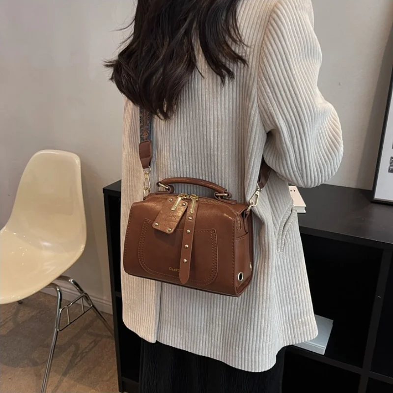 Women's Fashion Retro Casual Cross-body Wide Strap Single Shoulder Bag Portable Luxury Small Square Hand Bags for женский Bolsa