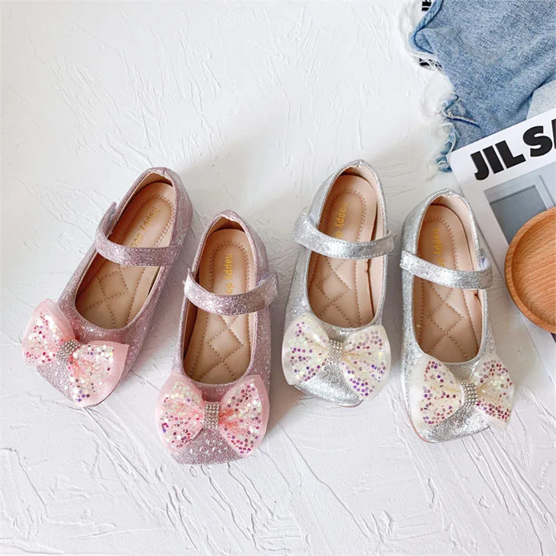 

Детская обувь Baywell из искусственной кожи с блестками, милый бант, принцесса, танцевальная обувь для вечерние, детская обувь для выступлений