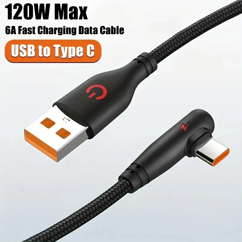 Фото 120 Вт, 6 А, 90-градусный локоть, USB-кабель Type-C для сверхбыстрой зарядки для Iphone 16 15 Pro Max S23 S22 для Xiaomi 14 13 12 Redmi K50 №3