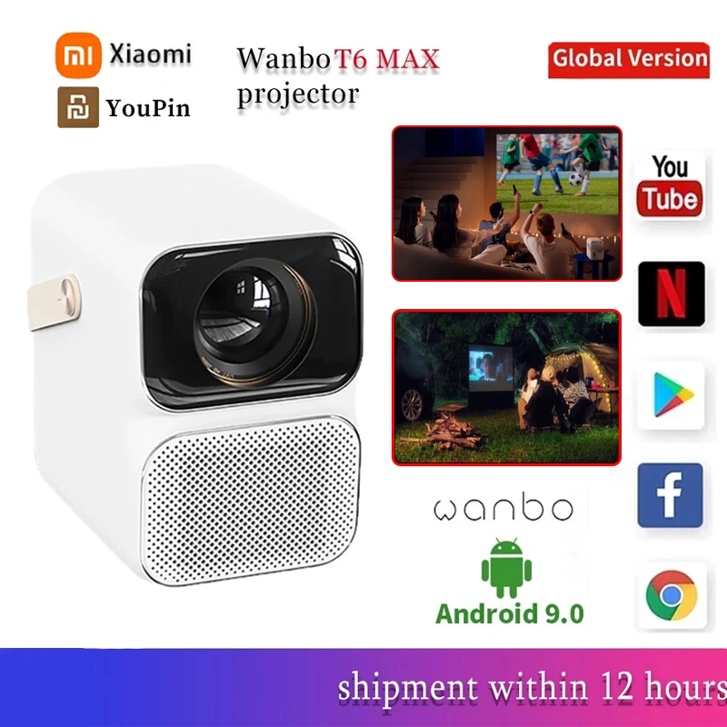 

New Xiaomi Wanbo T6 MAX Projector 1080P HD 550ANSI Lumens Android 9.0 5G WIFI Screen BT5.0 2+16GB AI Voice Control Home Theater