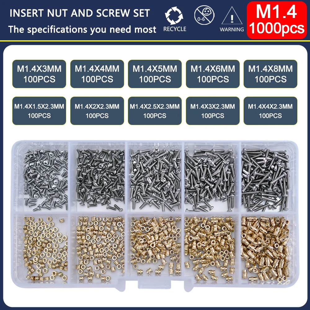 

Латунная нагревательная гайка M1.4 M1.6 M2 M2.5 M3 M4 M5 M6 с резьбой и винтом из нержавеющей стали 304