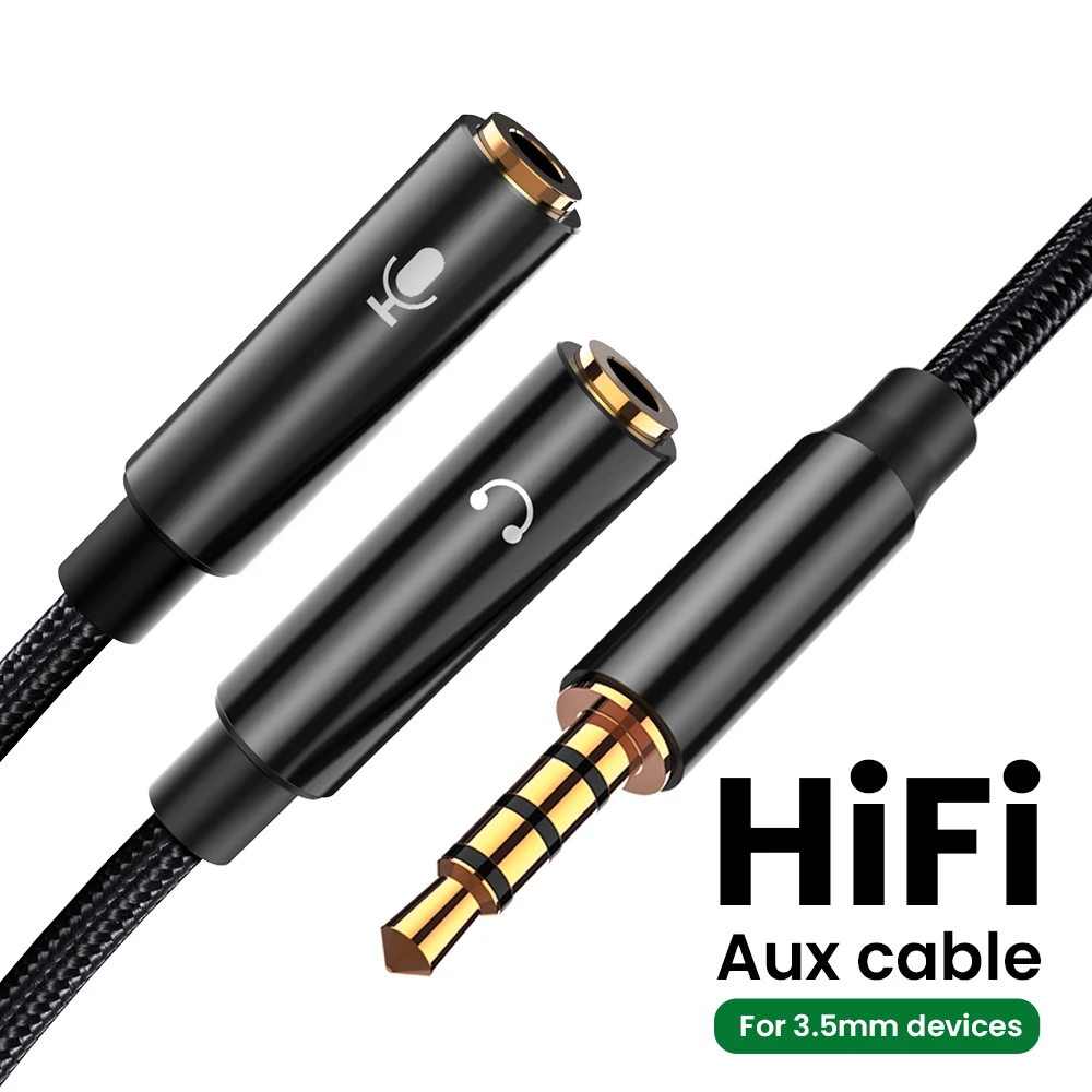 

3.5mm Audio Splitter Cable Jack Microphone Headset 3.5mm Aux Extension Cables Male To 2 Female Audio AUX Cable For Car Speaker
