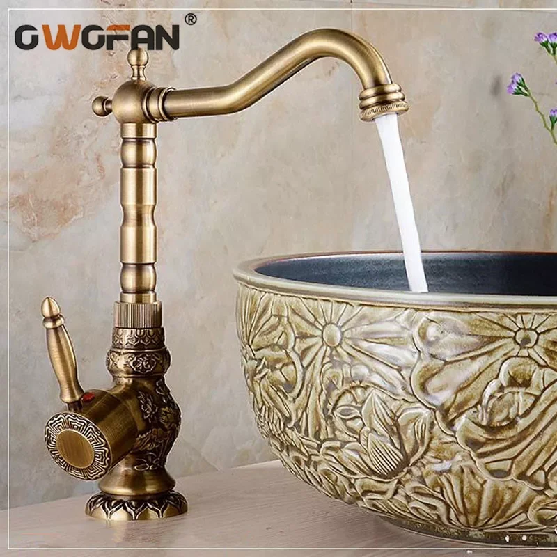 

High Quality Basin Faucets Antique Bronze Faucet Brass Swivel Mixer Vintage Sink Taps Classic Retro Tap For Bathroom Crane 3665F