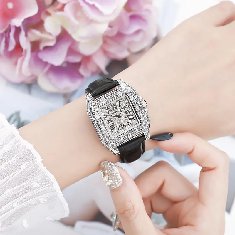 

Wristwatch for Women Fully Diamond Square Watch Women Luxury Brand Retro Watches Rome Scale Ladies Watch Reloj De Mujer