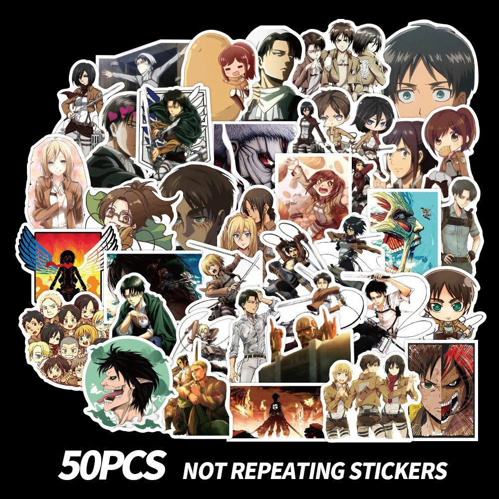 

50Pcs/Set Laptop Anime Stickers Attack On Titan Skateboard Suitcase Luggage Motorcycle Cartoon Stickers Kid Gift Toy Decal