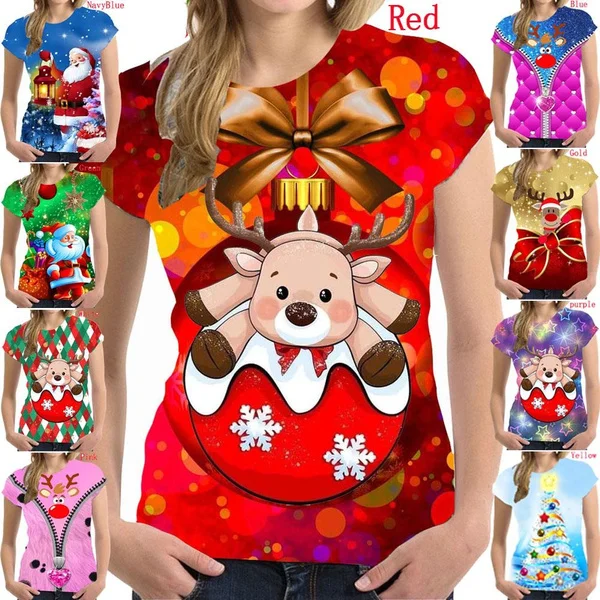 

New Summer Cool Fashion Women's Casual Christmas O-neck Short Sleeved Tops Ladies Blouses Funny Loose T-shirts