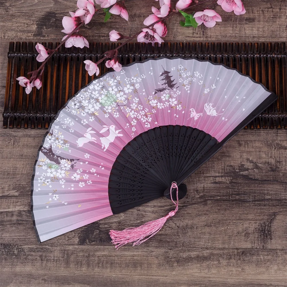 

Folding Fan Hand Held Fans Chinese Style Flower Sector Pattern Home Wedding Party Decoration Hot Summer Cooling Tools 21cm