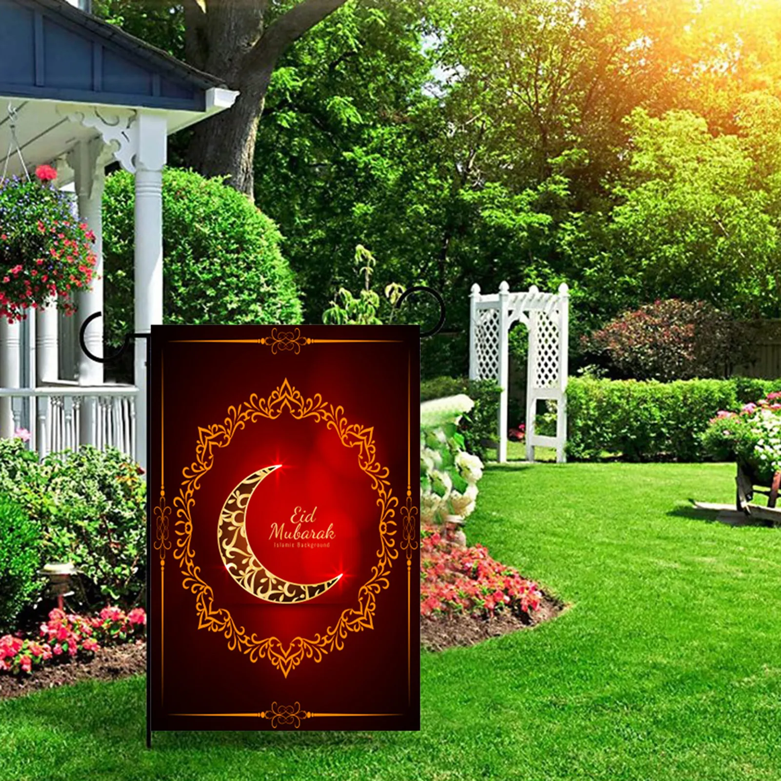 

11.8x17.7 Inches Ramadan Mubarak Garden Flag Outdoor Ramadan Decorative Moon Lamp Flag Yard Outdoor Decoration For Eid Mubarak