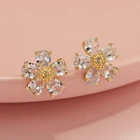 korean exquisite shiny rhinestone crystal flower stud earrings for women fashion elegant geometric dangle earring jewelry gift