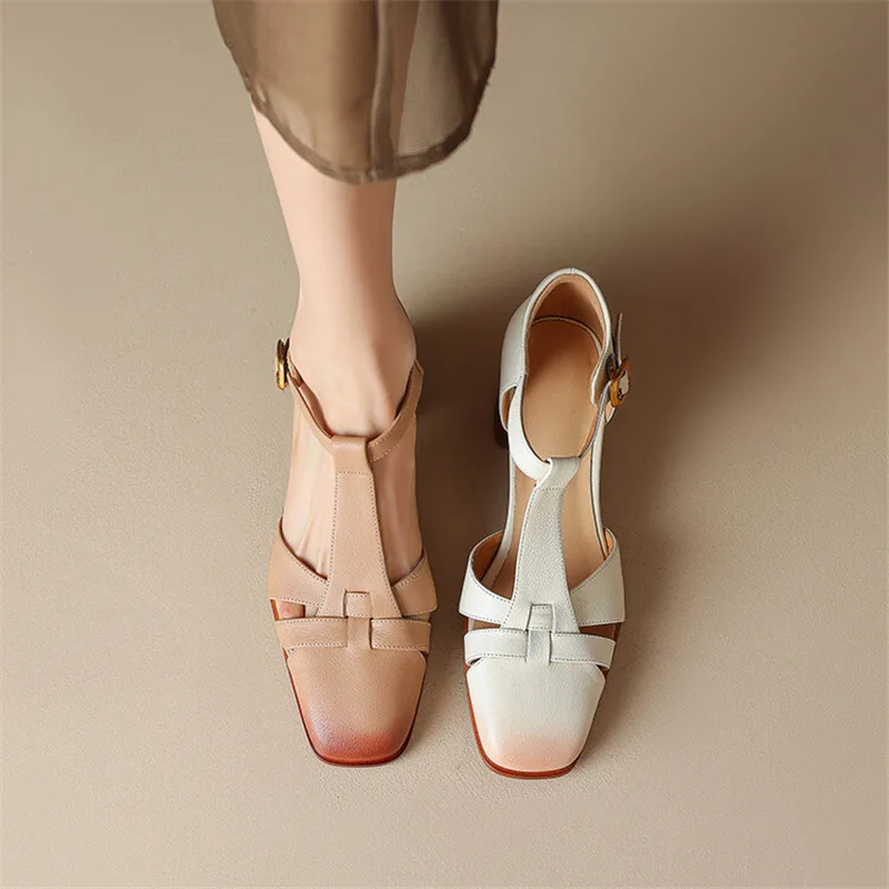 

Новинка 2023, летняя женская обувь на массивном каблуке, босоножки с закрытым носком для женщин, женские сандалии ручной работы, женские босоножки