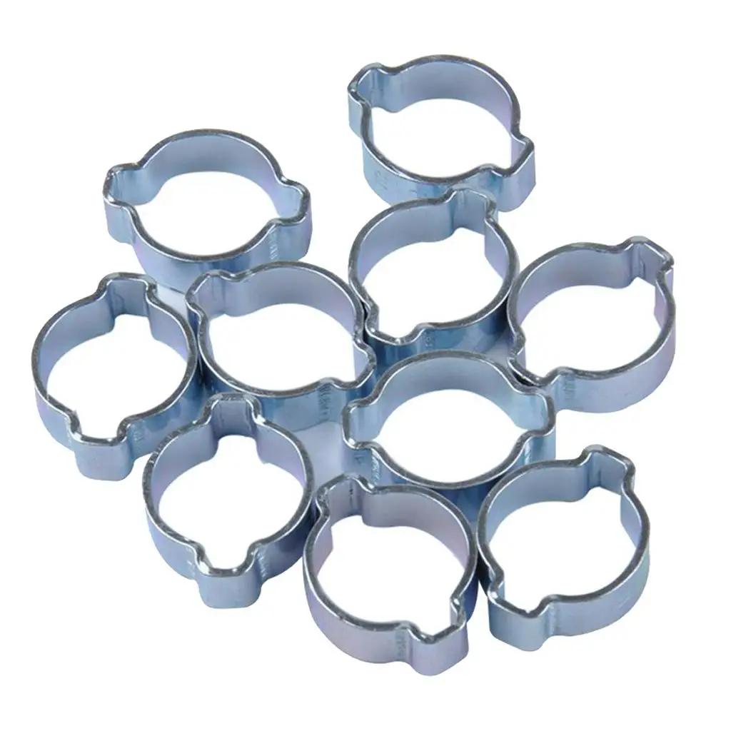 

6X 13-15MM DOUBLE EAR CLIPS ,O CLAMP ,ZINC PLATED STEEL ,10 PACK