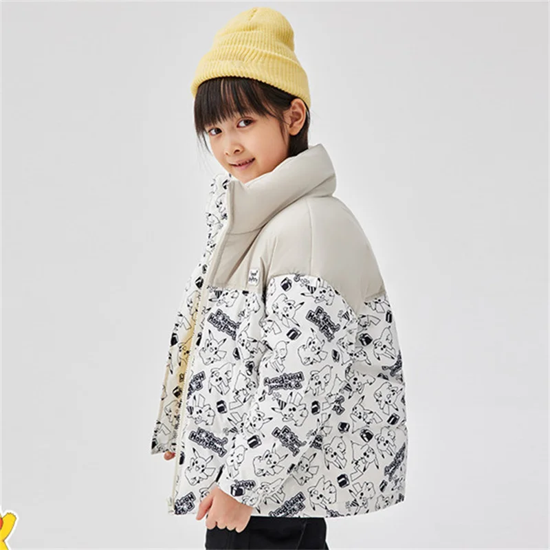 

Оригинальный Детский пуховик с покемоном, утепленная короткая модная пуховая куртка Пикачу для мальчиков и девочек на осень и зиму