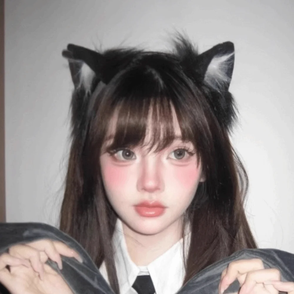 Фото Плюшевая повязка на голову с кошачьими ушками в стиле Sweet Lolita, объемный меховой ободок для волос, заколка для волос, косплей-аксессуар для студентов №1