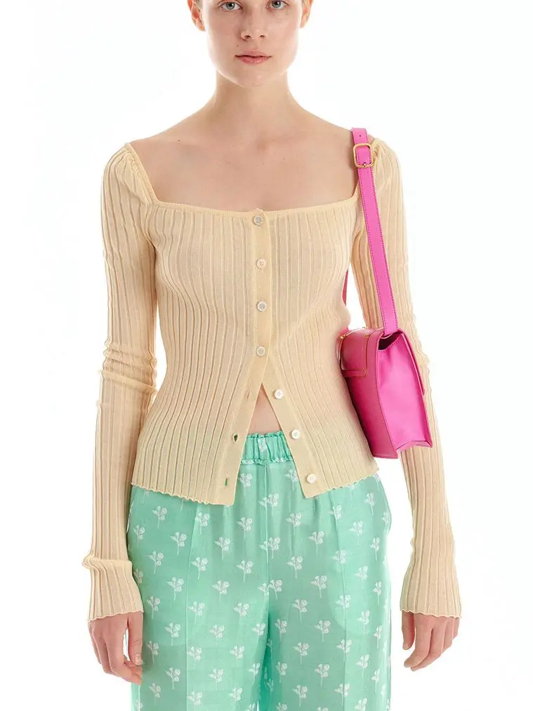 

Женский вязаный тонкий кардиган, облегающий однобортный вязаный кардиган с квадратным воротником и длинным рукавом, вязаный свитер, топы, новинка 2023