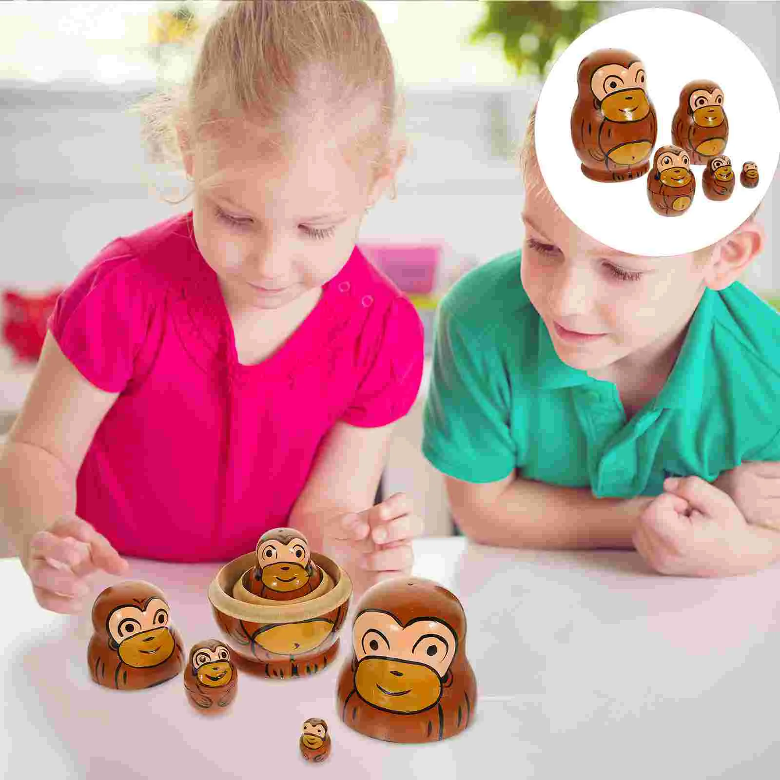 

Matryoshka Nesting Dolls Toddlers Stacking Kids Monkey Cartoon Funny Wood Handicrafts Child