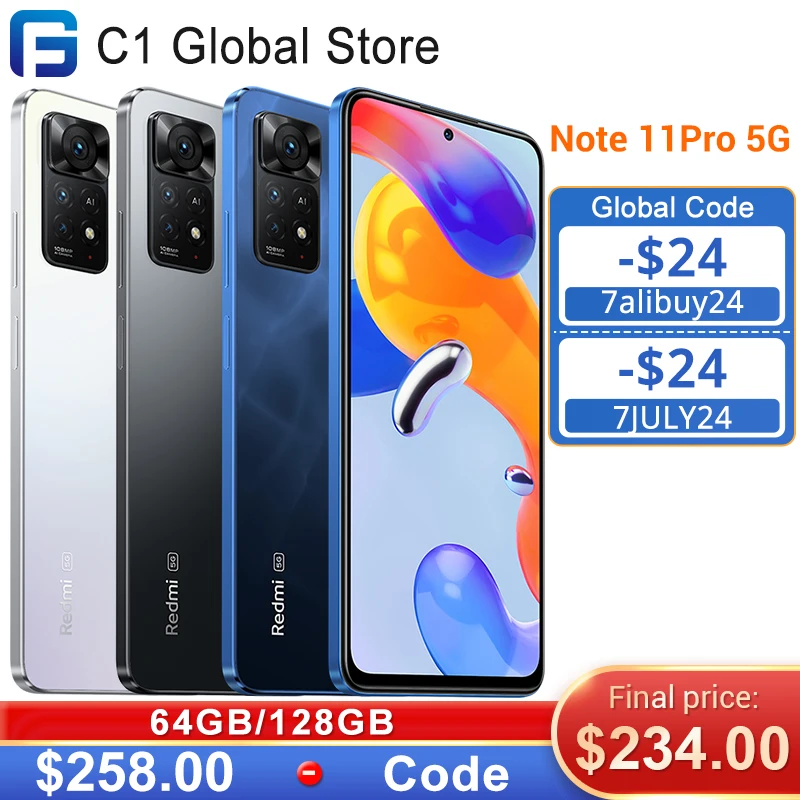 Смартфон Xiaomi Redmi Note 11 Pro 64/128 ГБ Snapdragon 695 восемь ядер камера 5000 МП мАч 67 Вт