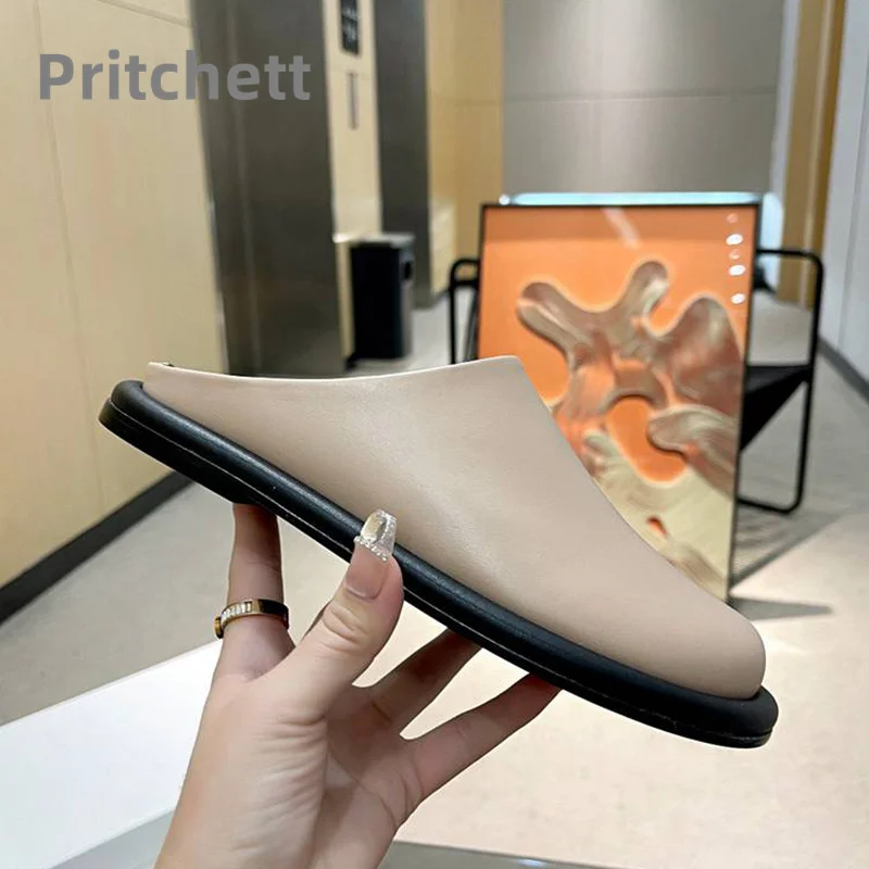 Spring Autumn 2023 New Slippers British Style Round Head Flat Bottom Versatile Slippers Retro Concise Daily Women's Shoes