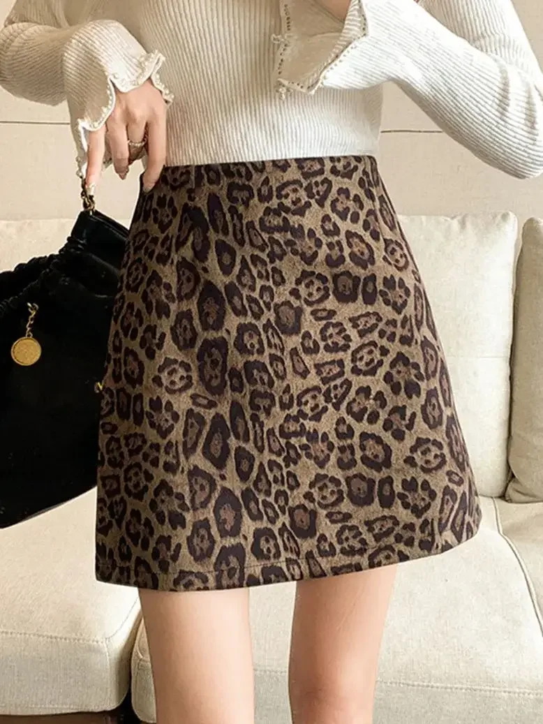 Модная замшевая мини-юбка с леопардовым принтом High Streeet женская облегающая