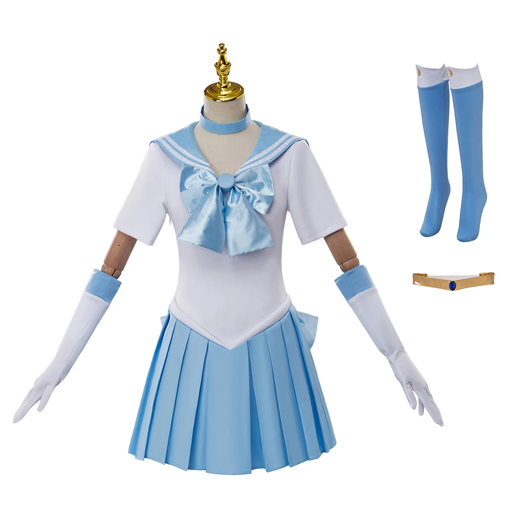 

Ami Mizuno Cosplay Costume Light Blue Sailor Dress Mercury Costume Cute JK Uniform Set Women Halloween Carnival Party Outfit