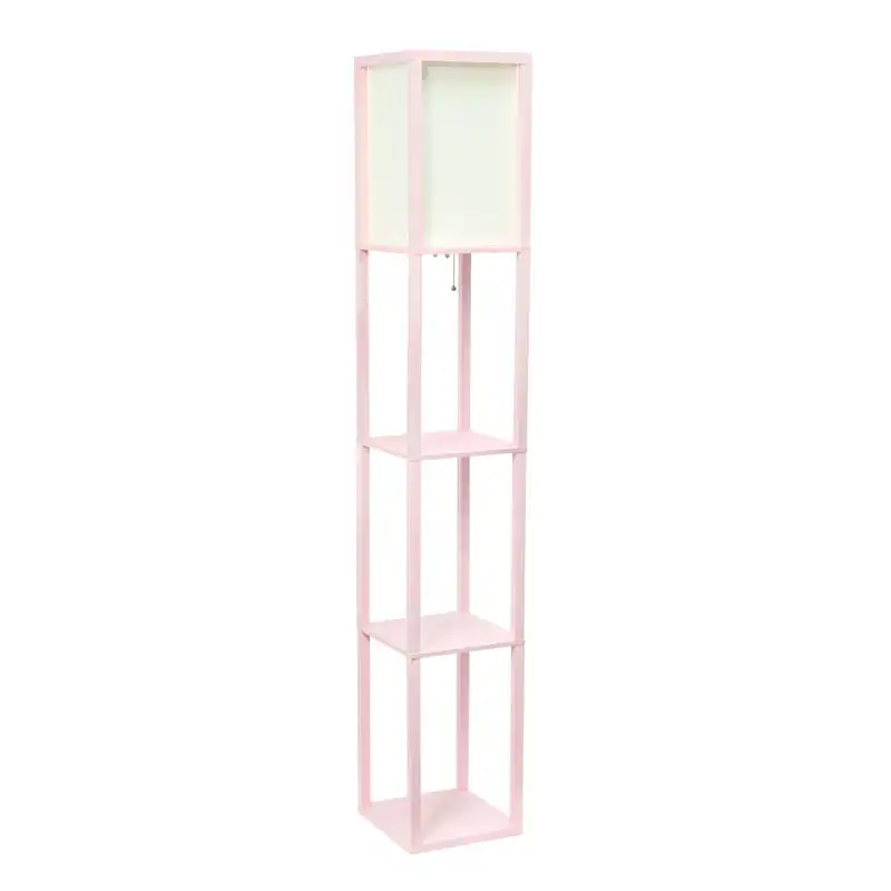 

Floor Lamp Etagere Organizer Storage Shelf with Linen Shade, Light Pink
