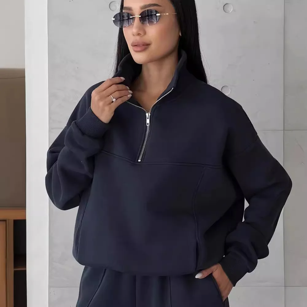 Женский однотонный новый свободный комплект из двух предметов 2024 простой костюм