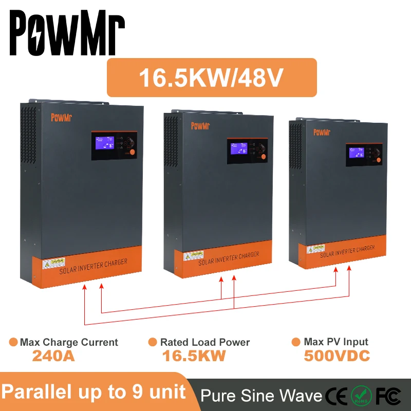 PowMr 16.5KW 220Vac/380Vac ثلاث مراحل الشمسية العاكس MPPT 80A الشمسية جهاز التحكم في الشحن بطارية منظم تيار مستمر 48 فولت ماكس المدخلات 500Vdc