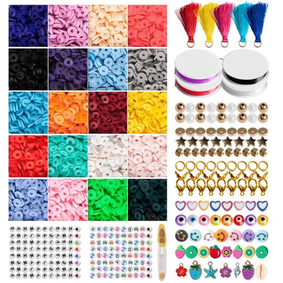 

4000Pcs/Box 6mm Flat Round Polymer Clay Spacer Bead Kits Clay Bracelet Heishi Beads Jewelry Making DIY Handmade Accessories Sets