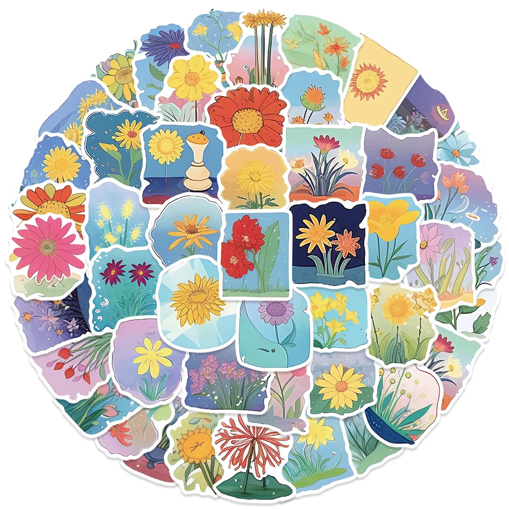 

60pcs Cartoon Flowers Plant Stickers For Phone Scrapbook Guitar Laptop Craft Supplies Aesthetic Sticker Scrapbooking Materiales