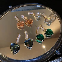 yamega new style love heart dangle earrings sweet pink green inlaid zircon crystal earrings for women statement jewelry gifts