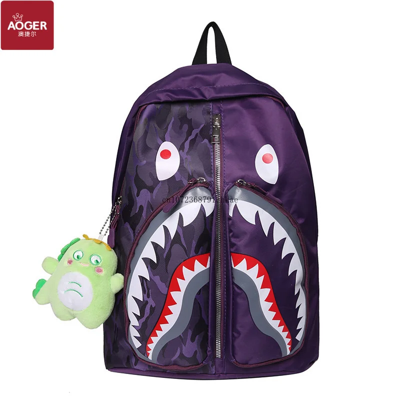 

Aoger Shark Schoolbag Cartoon Cute Fashionable Simple Trendy Backpack Large Capacity Casual Student Backpack Travel Bag