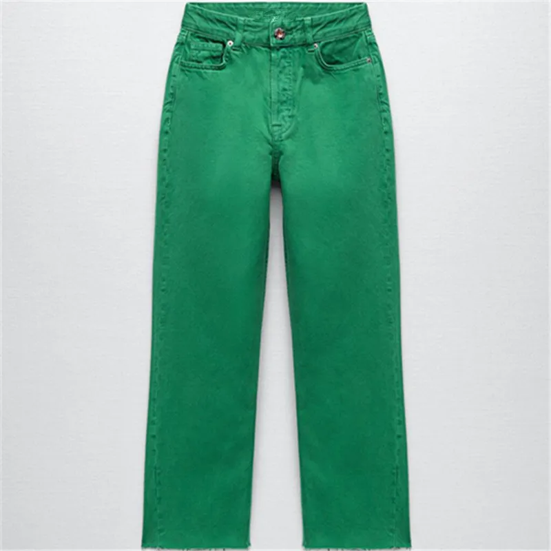 

PB&ZA Spring New Women's Fashion Solid Color Versatile Straight Pocket Decorated Ankle Retro High Waist Jeans 6147/062 6147062