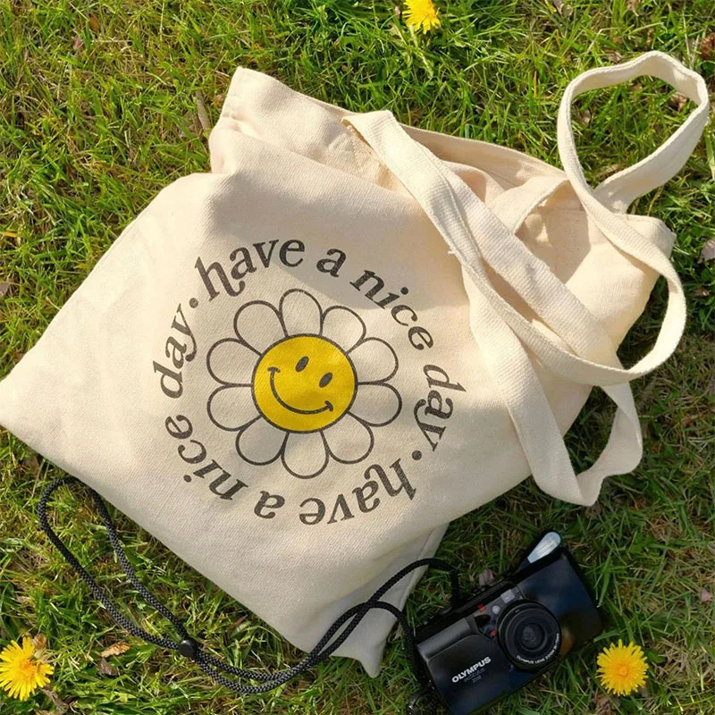 

Ladies Handbags Girl Power Printed Canvas Tote Bag Shopping Travel Women Eco Reusable Shoulder Bag Nice Day Casual Shopper Bags