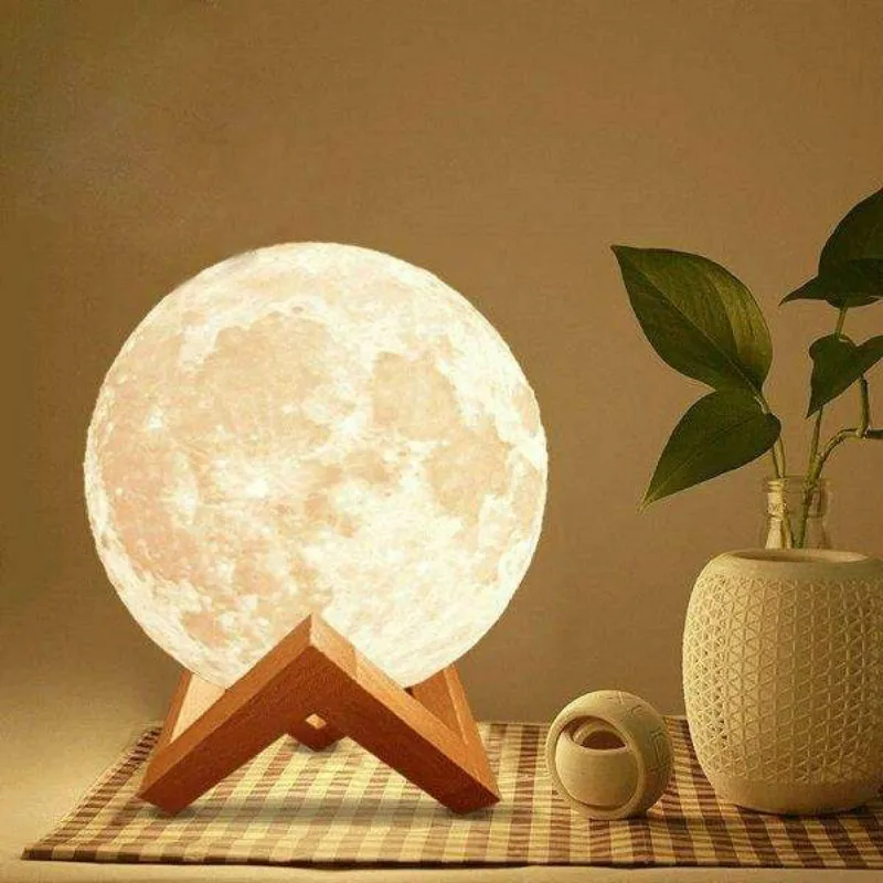 3D Print Moon Lamp LED Night Light Battery Powered With Stand Starry Lamp Bedroom Decor Night Lights Kids Gift Moon Light