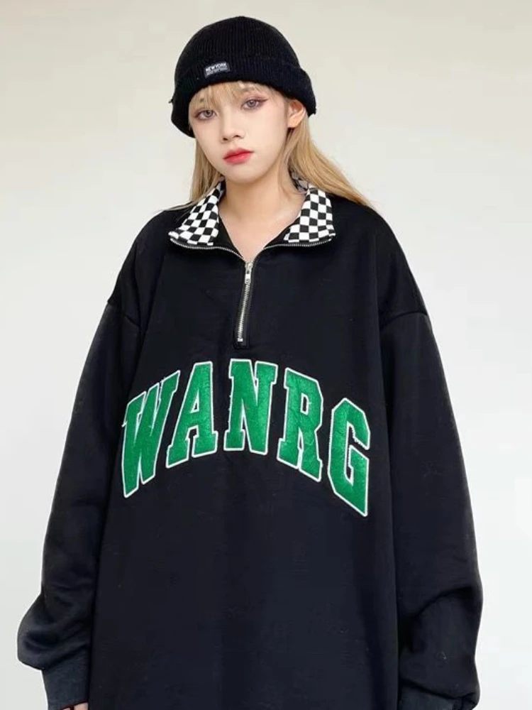 

Рубашка-Поло, Повседневный пуловер оверсайз, свитшоты в стиле преппи, винтажная толстовка с длинными рукавами, Черная мужская одежда, школь...