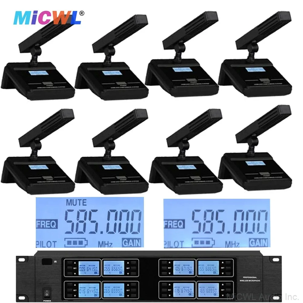 Фото Беспроводная конференц-система MiCWL EW800 с 8 квадратными микрофонами, 400 каналов, функция отключения звука одной кнопкой для совещаний №3