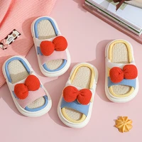 children fashion indoor shoes for girls bow assorted non slip four seasons cute princess open toe kid flat parent child slippers