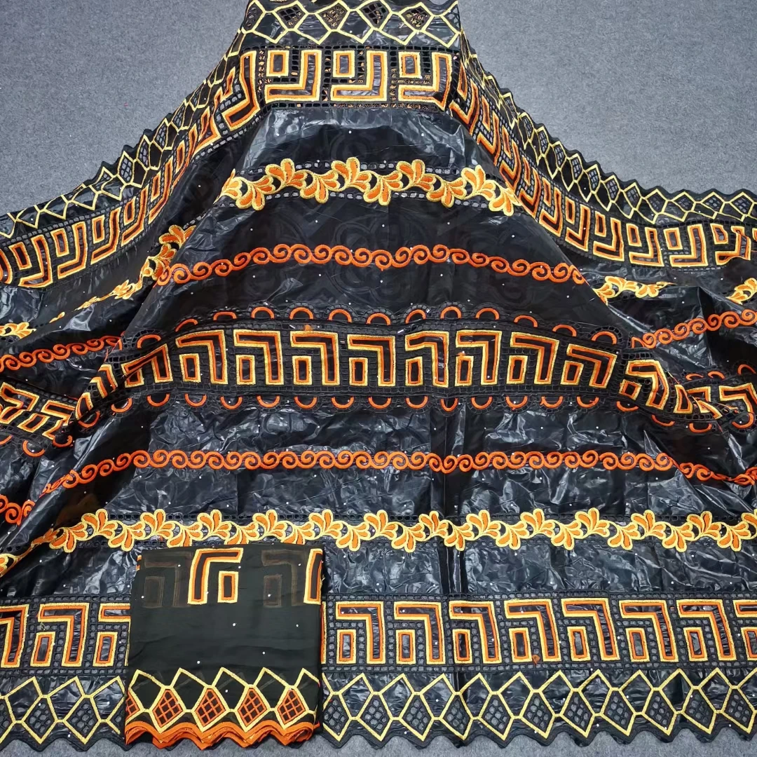 Purple Bazin Brode African Lace Fabric Wedding Nigerian Riche High Quality 5+2Yards Swiss KYC22108