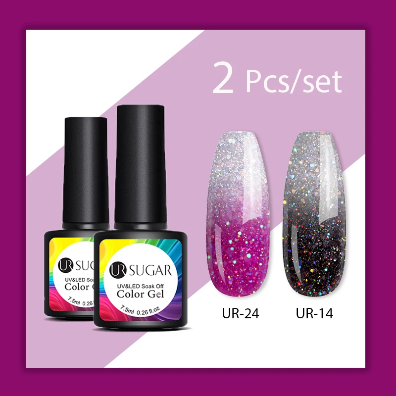 

HEALLOR 2pcs/Lot Thermal Nail Gel sparkle Glitter 3 Colors Temperature Color Changing Soak Off UV Gel Polish Varnish Lacquers